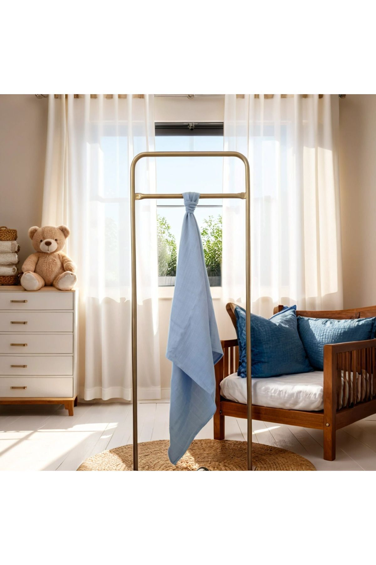 Müslin Bebek Örtüsü, 75x75 Cm. %100 Pamuk, Çift Katlı, Müslin Örtü, Mavi/