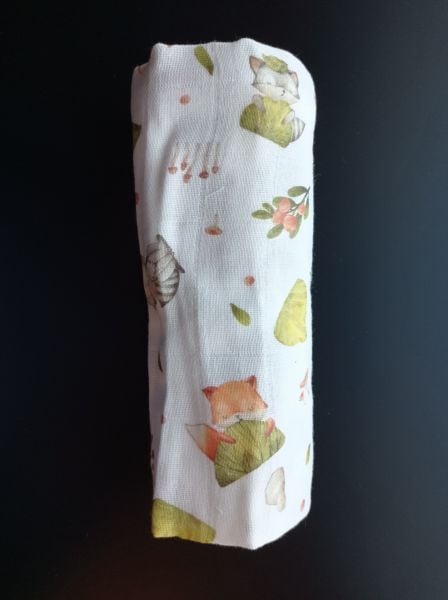 Müslin Bebek Örtüsü, 75x75 Cm. %100 Pamuk, Çift Katlı, Müslin Örtü, Kedicik/