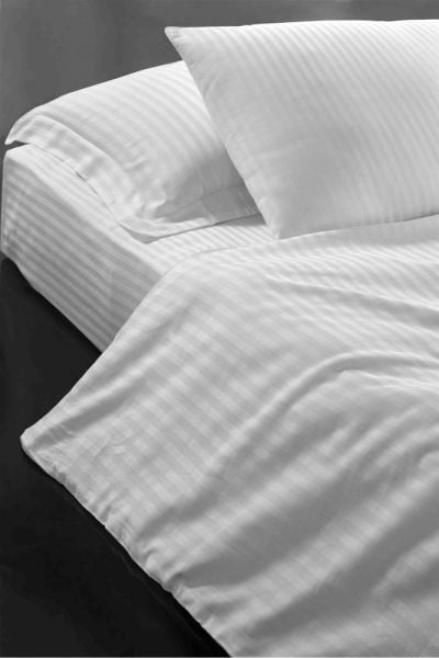 Nevresim, Polycotton, Çizgili Saten, Beyaz, 83 Tel