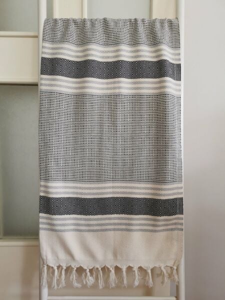 Peştemal, %100 Pamuk, Banyo Havlusu, Siyah - Beyaz