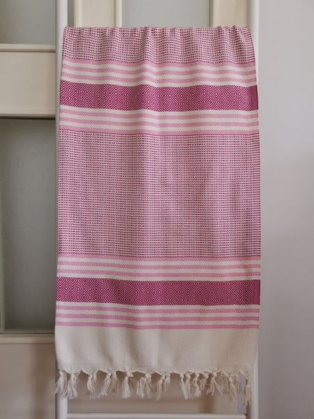 Peştemal, %100 Pamuk, Banyo Havlusu, Pembe - Beyaz