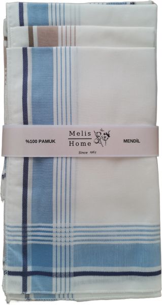 12 Adet, %100 Pamuk, 46x46 cm. Çizgili, Erkek Mendil