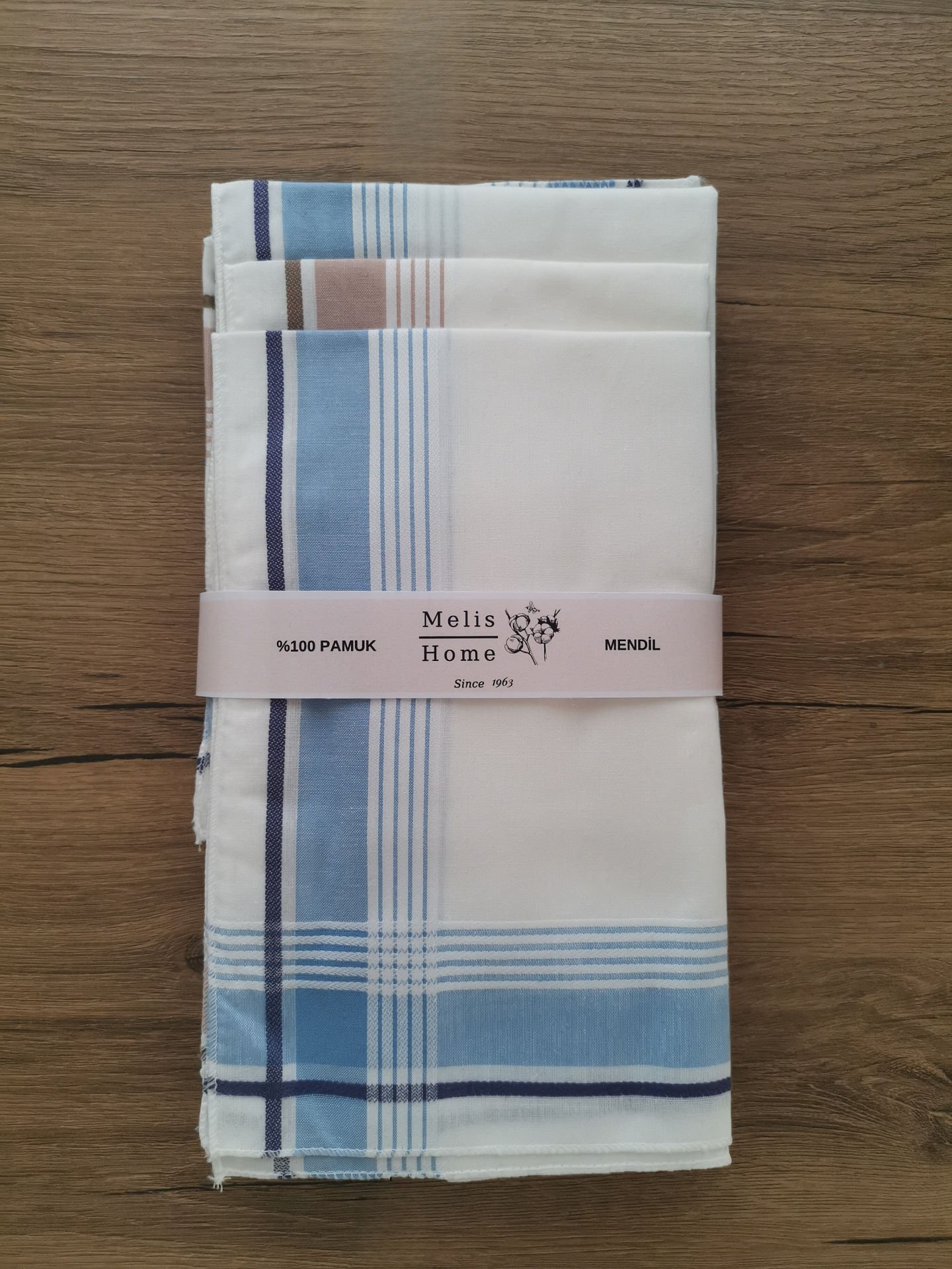 12 Adet, %100 Pamuk, 46x46 cm. Çizgili, Erkek Mendil