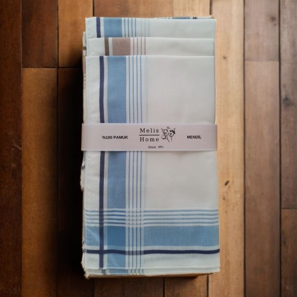 12 Adet, %100 Pamuk, 46x46 cm. Çizgili, Erkek Mendil