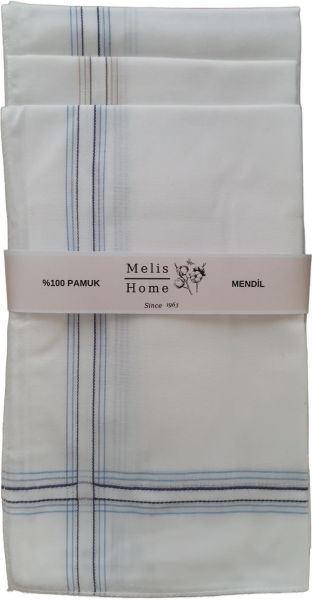Erkek Mendili, 12 Adet, %100 Pamuk, 46x46 cm. İnce Çizgili