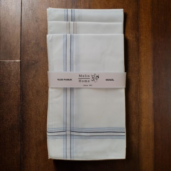 12 Adet, %100 Pamuk, 46x46 cm. İnce Çizgili, Erkek Mendil