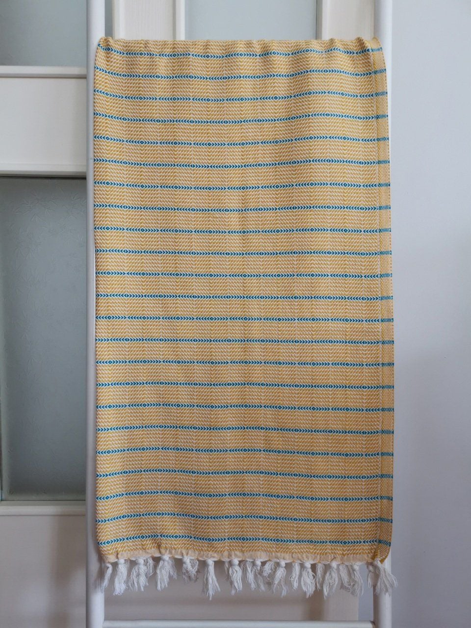Peştemal, %100 Pamuk, 100x175, Banyo Havlusu, Plaj Havlusu, Balıksırtı Sarı - Mavi
