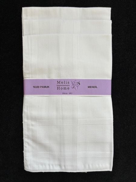 12 Adet, Beyaz Mendil, 46x46 cm. %100 Pamuk,