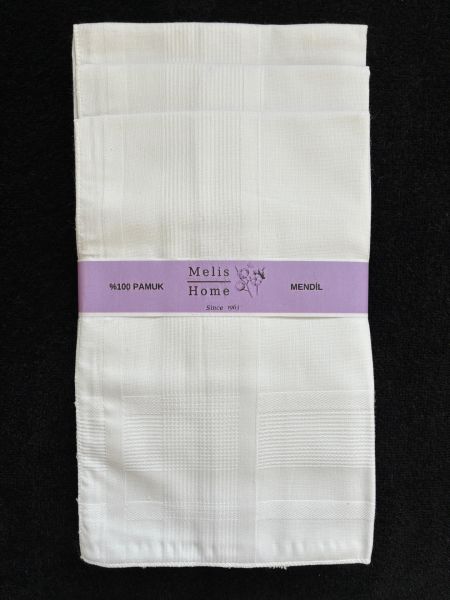 Beyaz Mendil, 12 Adet, %100 Pamuk, 46x46 cm.*
