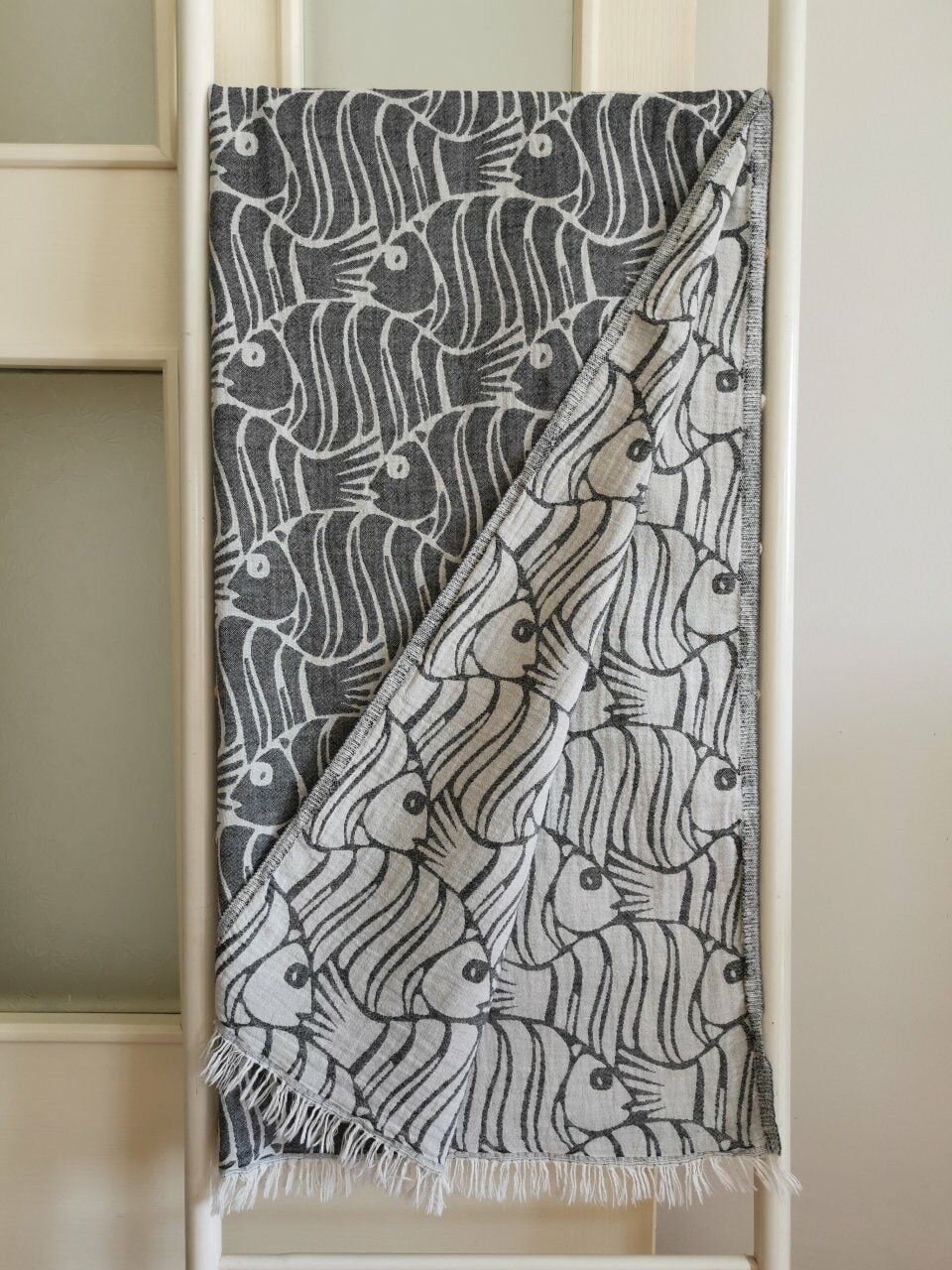 Peştemal, 100x180, Banyo Havlusu, Çift Katlı Balık Siyah/