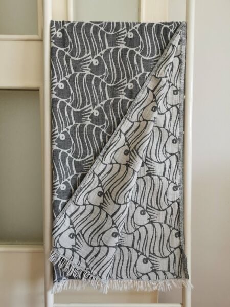Peştemal, 100x180, Banyo Havlusu, Çift Katlı Balık Siyah/