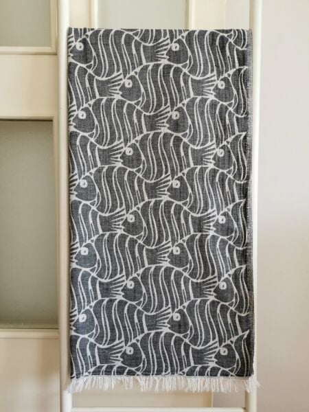 Peştemal, 100x180, Banyo Havlusu, Çift Katlı Balık Siyah