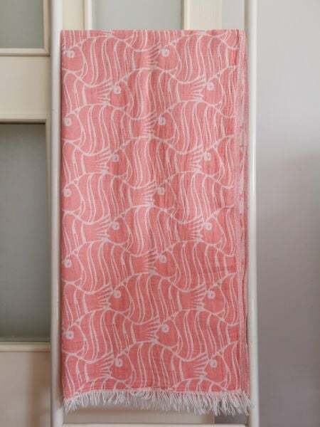 Peştemal, 100x180, Banyo Havlusu, Çift Katlı Balık Mercan/