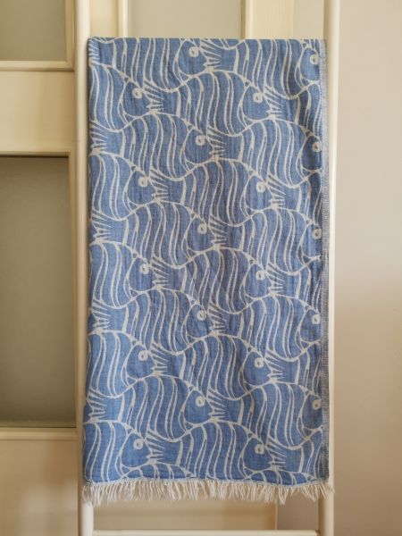 Peştemal, 100x180, Banyo Havlusu, Çift Katlı Balık Mavi/