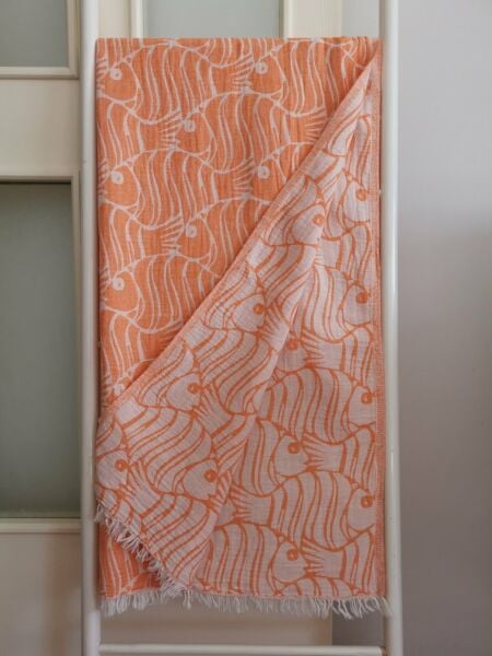 Peştemal, 100x180, Banyo Havlusu, Çift Katlı Balık Turuncu