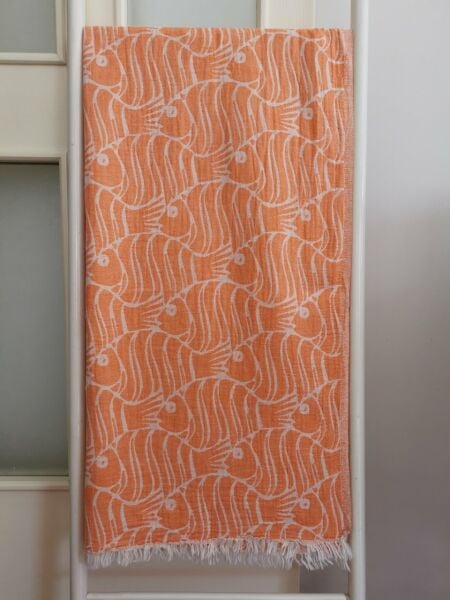 Peştemal, 100x180, Banyo Havlusu, Çift Katlı Balık Turuncu