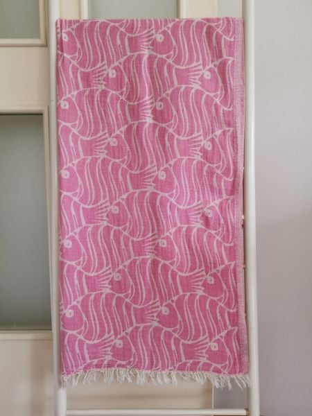 Peştemal, 100x180, Banyo Havlusu, Çift Katlı Balık Pembe