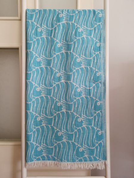 Peştemal, 100x180, Banyo Havlusu, Çift Katlı Balık Gök Mavisi/