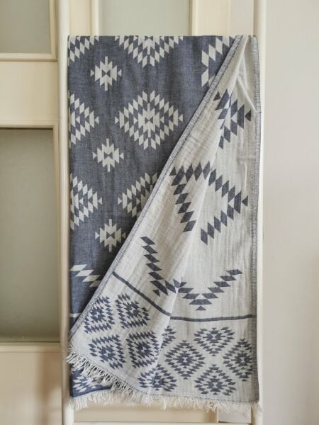 Peştemal, 100x180, Banyo Havlusu, Plaj Havlusu, Çift Katlı Kilim Lacivert/