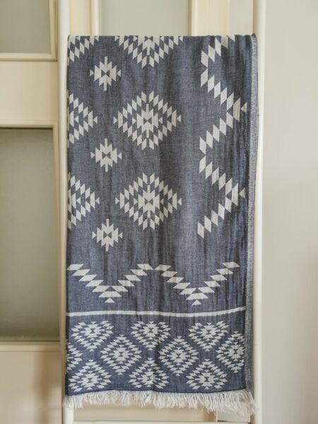 Peştemal, 100x180, Banyo Havlusu, Plaj Havlusu, Çift Katlı Kilim Lacivert/