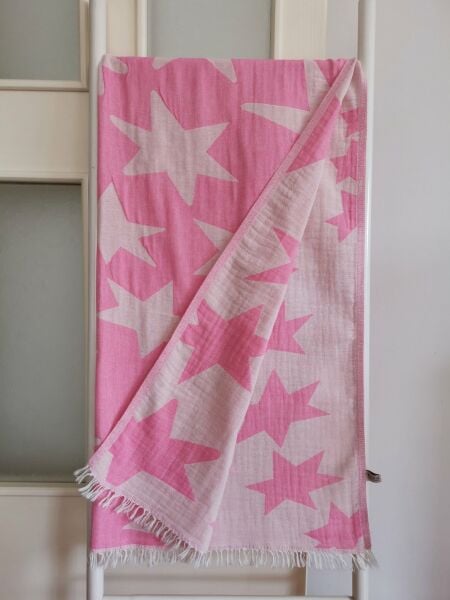 Peştemal, 100x180, Banyo Havlusu, Plaj Havlusu, Çift Katlı Yıldız Pembe/