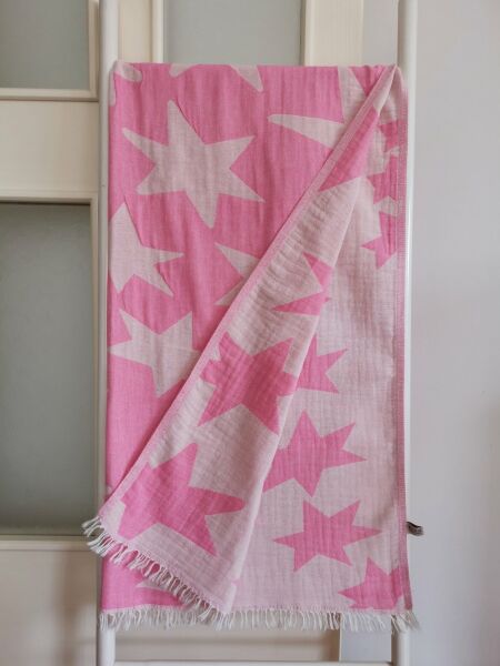 Peştemal, 100x180, Banyo Havlusu, Plaj Havlusu, Çift Katlı Yıldız Pembe*