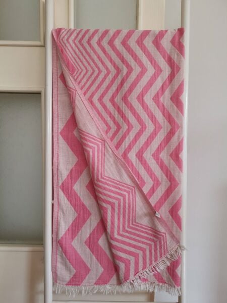 Peştemal, 100x180, Banyo Havlusu, Plaj Havlusu, Çift Katlı Çizgili Pembe