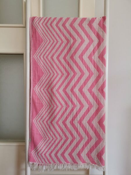 Peştemal, 100x180, Banyo Havlusu, Plaj Havlusu, Çift Katlı Çizgili Pembe/