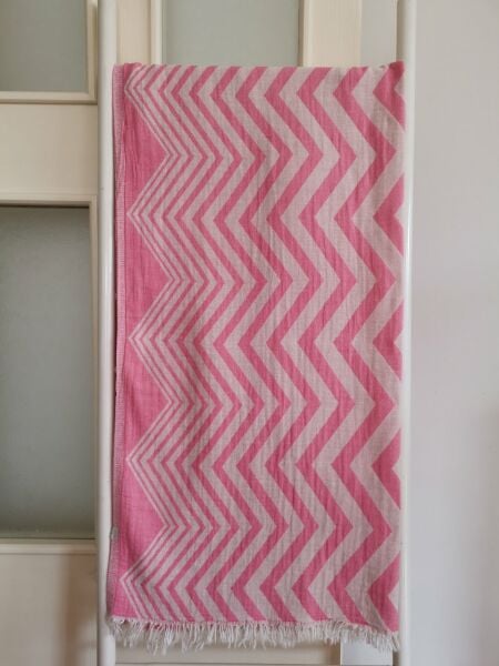 Peştemal, 100x180, Banyo Havlusu, Plaj Havlusu, Çift Katlı Çizgili Pembe/