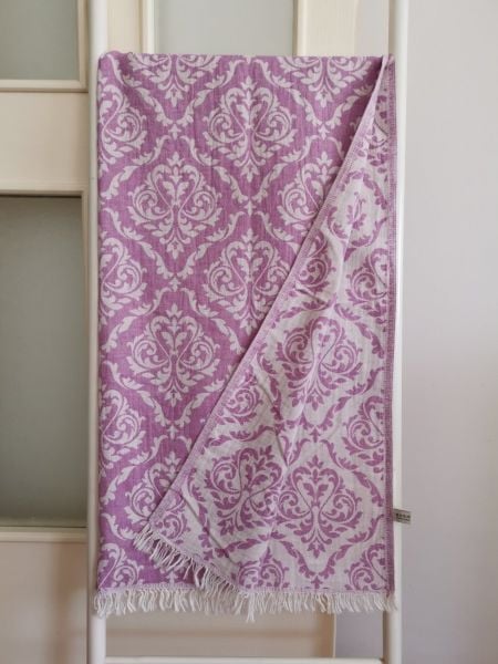 Peştemal, 95x175, Damask Lila, Çift Katlı, Banyo Havlusu, Plaj Havlusu/