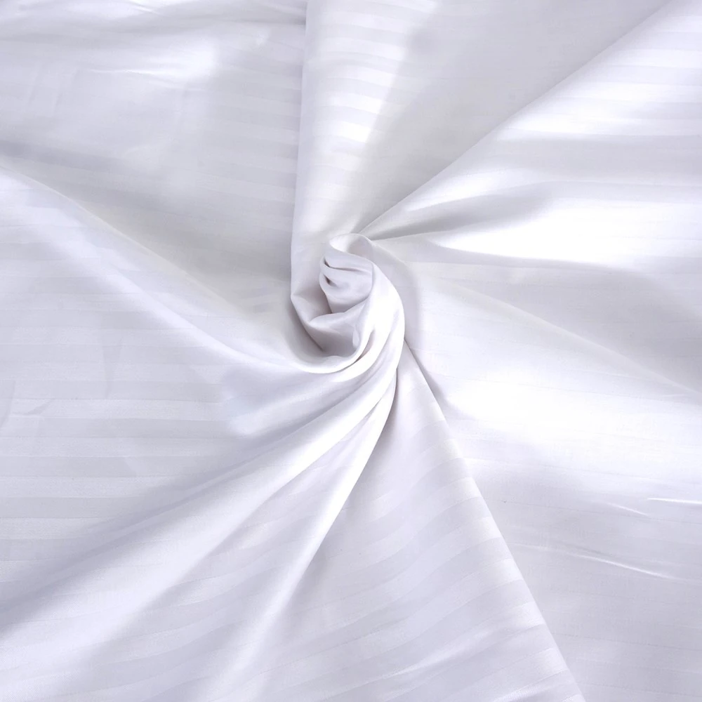 150 Metre, Nevresimlik Kumaş, Çizgili Saten, Polycotton, Beyaz, 83 Tel,