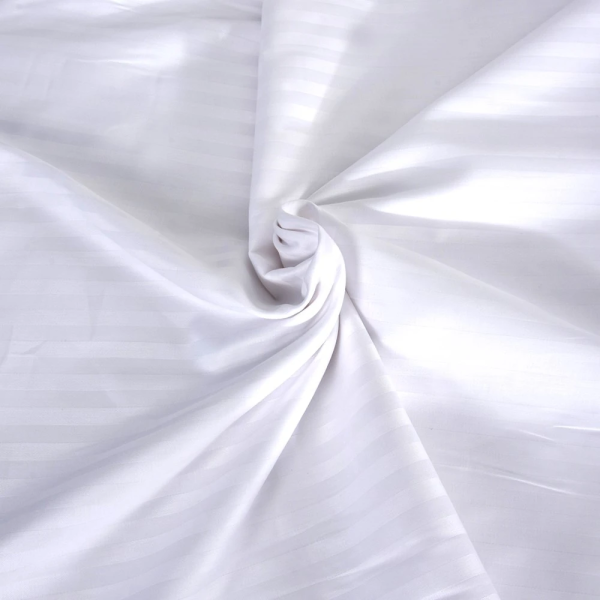 150 Metre, Nevresimlik Kumaş, Çizgili Saten, Polycotton, Beyaz, 83 Tel,