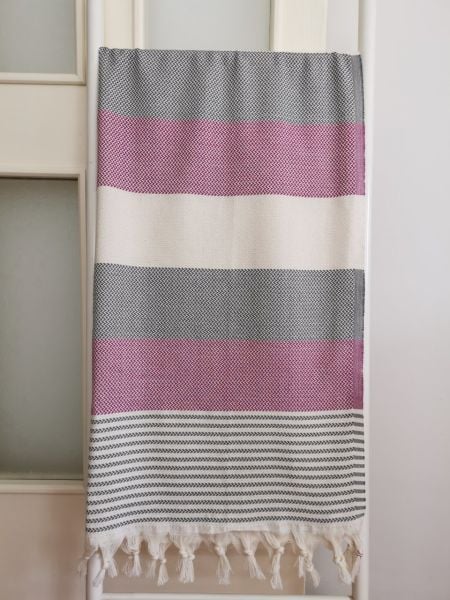 Peştemal, 100x180, Banyo Havlusu, Hasır Mürdüm-Siyah/