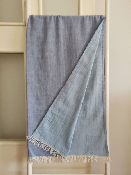 Peştemal, 100x180, Banyo Havlusu, Çift Katlı, Düz Buğulu Mavi/