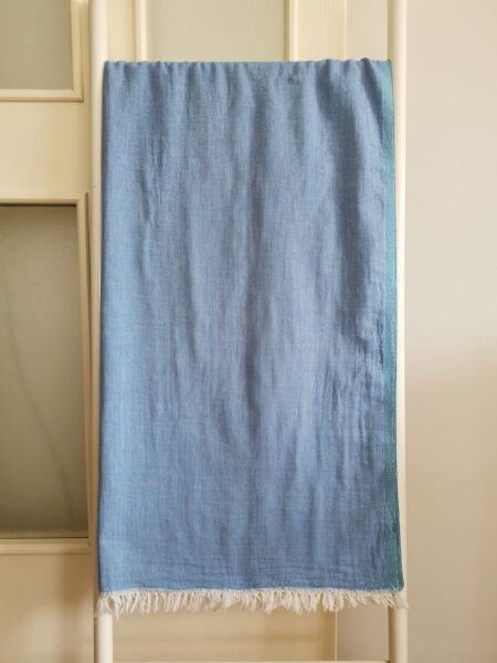 Peştemal, 100x180, Banyo Havlusu, Çift Katlı, Düz Okyanus Mavisi/