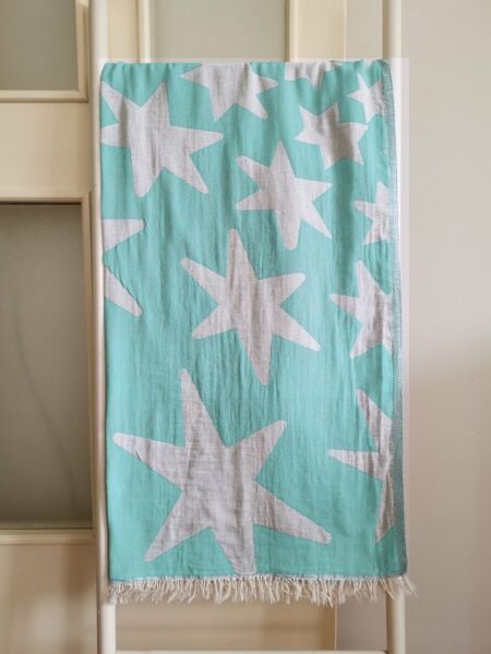 Peştemal, 100x180, Banyo Havlusu, Plaj Havlusu, Çift Katlı, Yıldız Turkuaz/