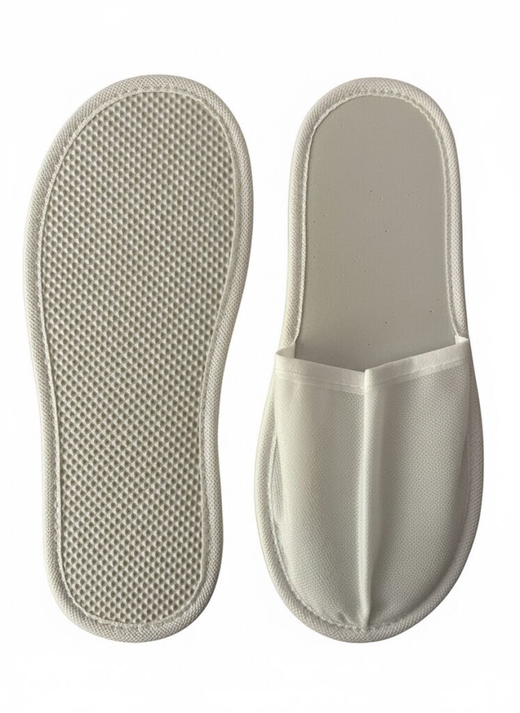 3 mm Eva Tabanlı Biyeli Terlik, Otel Terliği, Beyaz*