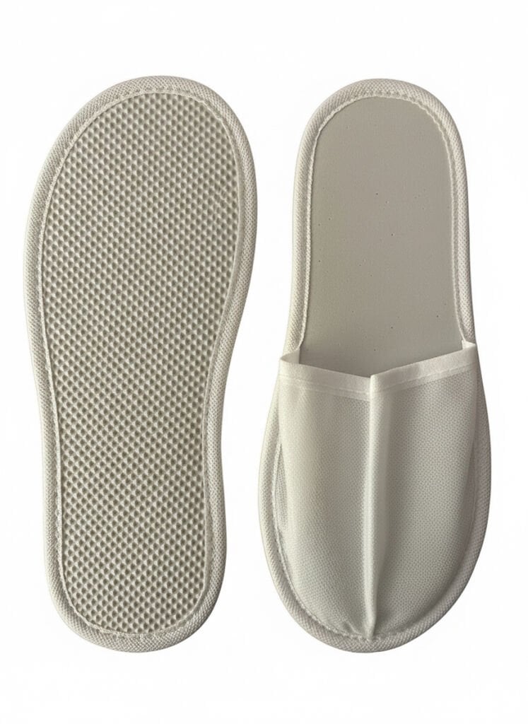 3 mm Eva Tabanlı Biyeli Terlik, Otel Terliği, Beyaz*