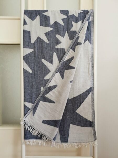 Peştemal, 100x180, Banyo Havlusu, Plaj Havlusu, Çift Katlı Yıldız Denim/
