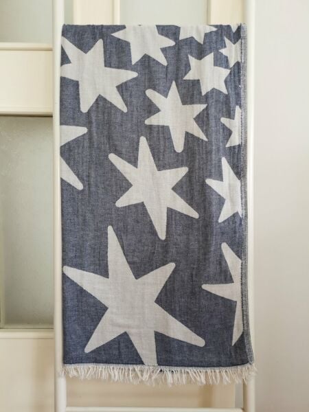 Peştemal, 100x180, Banyo Havlusu, Plaj Havlusu, Çift Katlı Yıldız Denim/