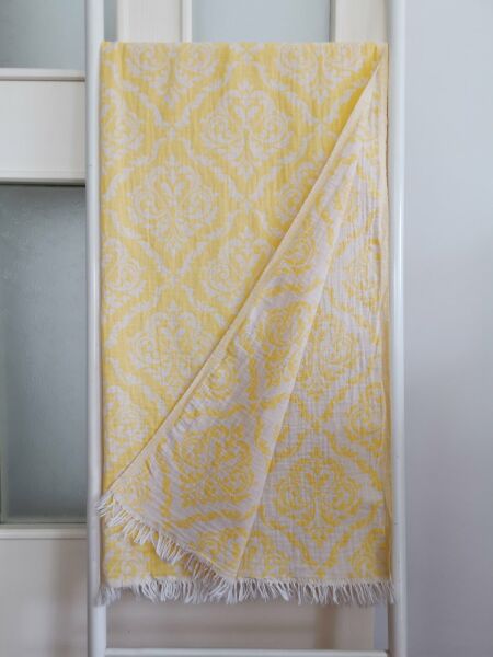 Peştemal, 95x175, Banyo Havlusu, Plaj Havlusu, Çift Katlı Damask Sarı/