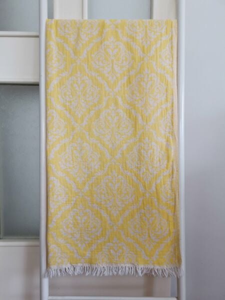 Peştemal, 95x175, Banyo Havlusu, Plaj Havlusu, Çift Katlı Damask Sarı