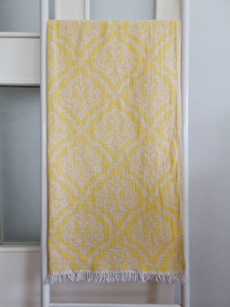 Peştemal, 95x175, Banyo Havlusu, Plaj Havlusu, Çift Katlı Damask Sarı/