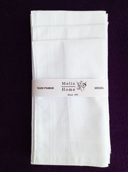 12 Adet, Beyaz Mendil, 30x30 cm %100 Pamuk