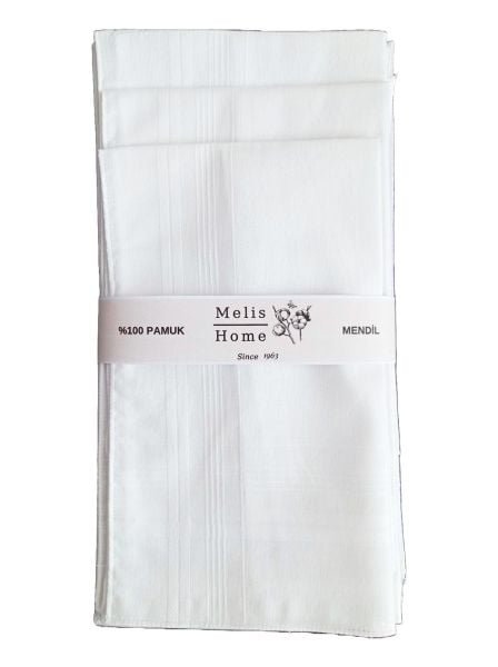 12 Adet, Beyaz Mendil, 28x28 cm %100 Pamuk