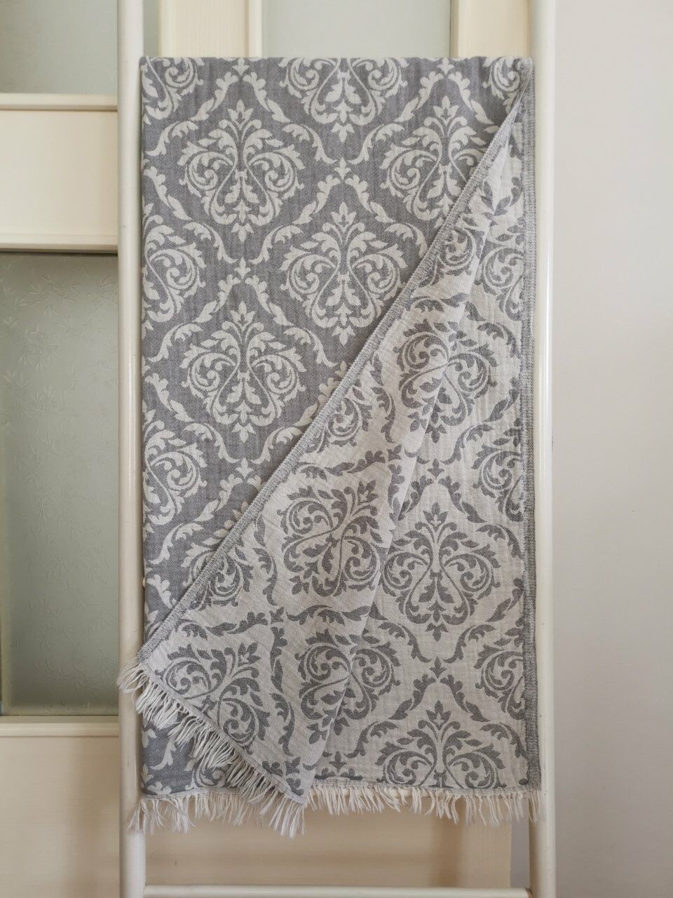 Peştemal, 95x175, Banyo Havlusu, Plaj Havlusu, Çift Katlı Damask Gri/