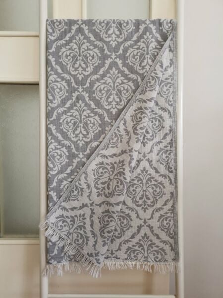 Peştemal, 95x175, Banyo Havlusu, Plaj Havlusu, Çift Katlı Damask Gri
