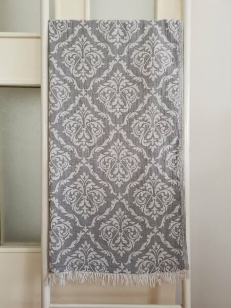Peştemal, 95x175, Banyo Havlusu, Plaj Havlusu, Çift Katlı Damask Gri