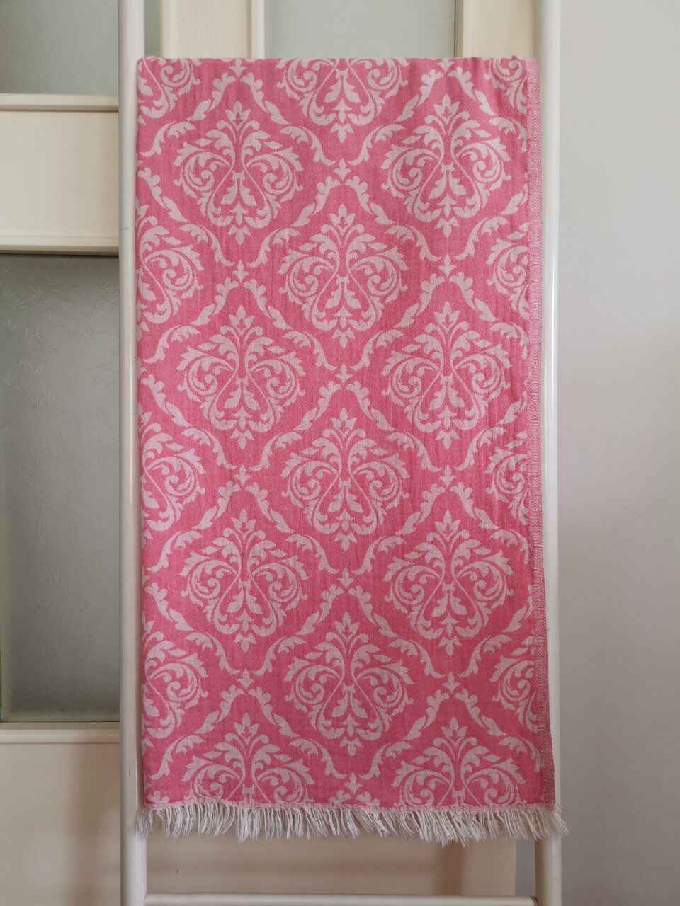 Peştemal, 95x175, Banyo Havlusu, Plaj Havlusu, Çift Katlı Damask Pembe/