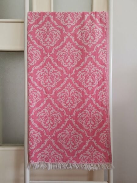 Peştemal, 95x175, Banyo Havlusu, Plaj Havlusu, Çift Katlı Damask Pembe